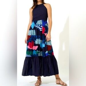 Oliphant Navy and Multicolor Maxi Dress